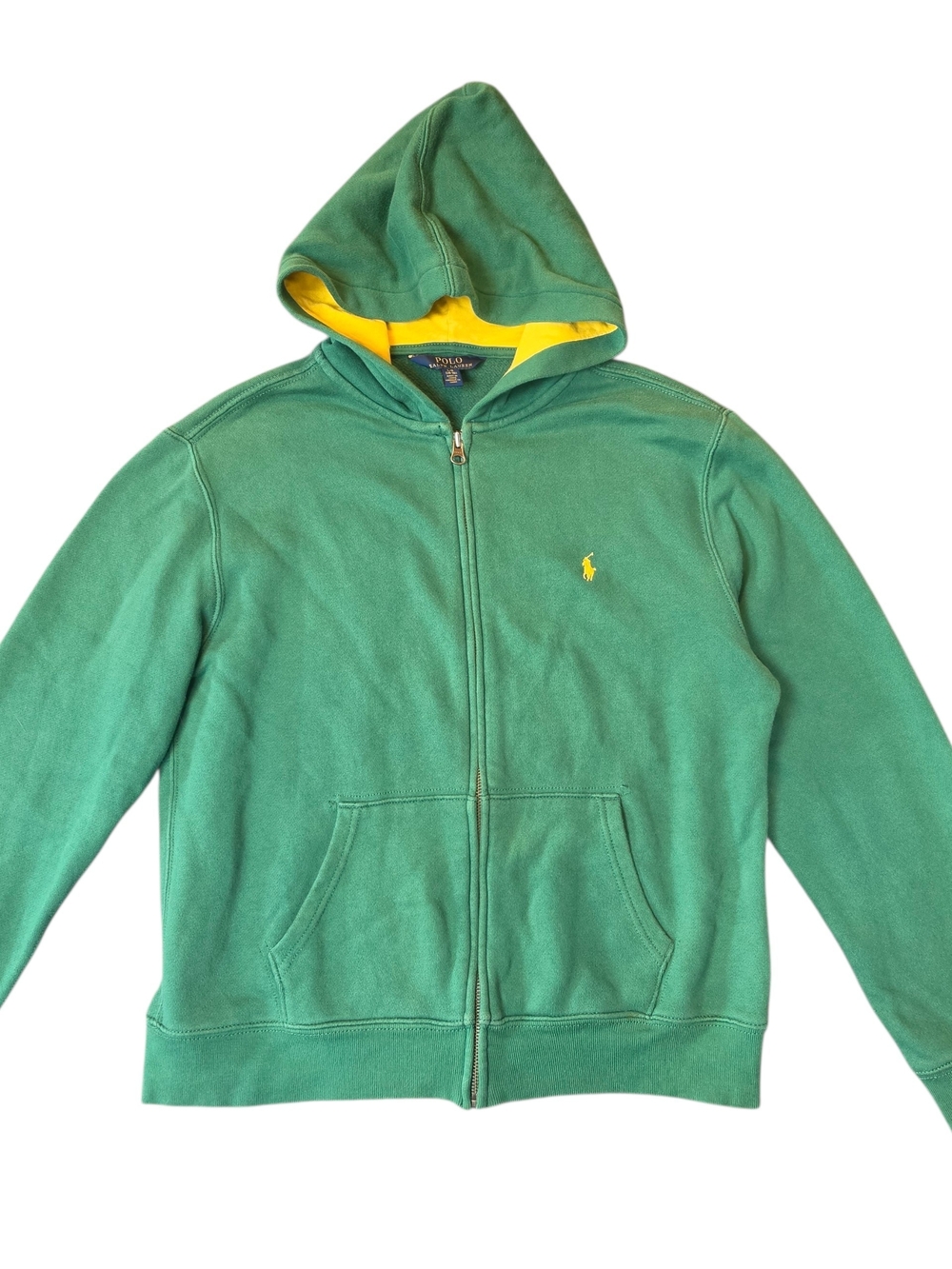 Polo Ralph Lauren Kids Large Green Zip-Up Hoodie Yellow Accent Sporty Preppy
